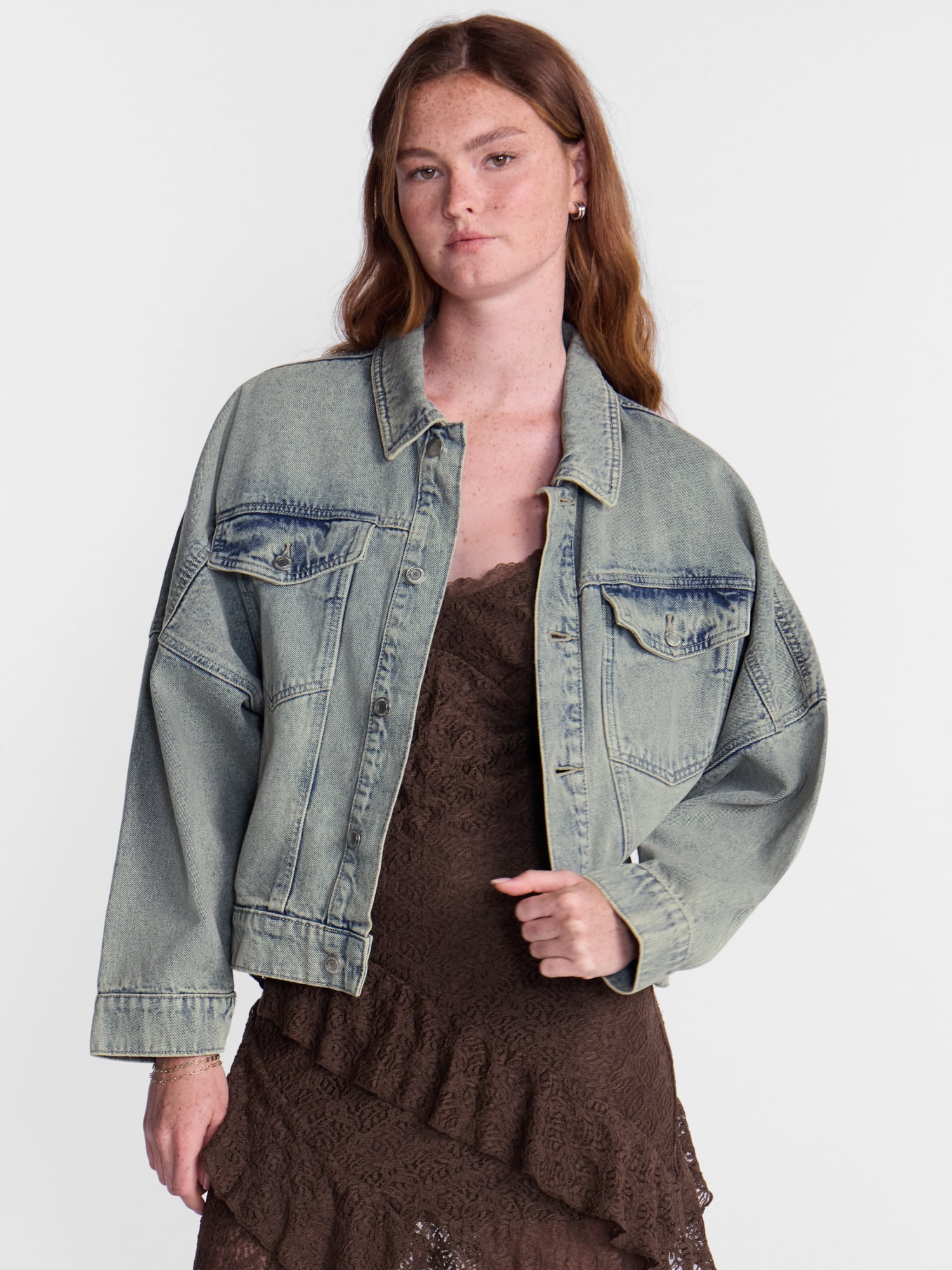No Boundaries Oversized Denim Cotton Jacket, Women’s XXS-4X