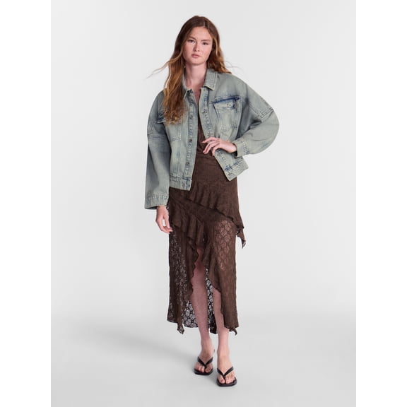 No Boundaries Oversized Denim Cotton Jacket, Women’s XXS-4X