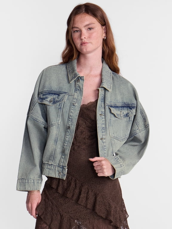 Oversized Denim Cotton Jacket, Women’s XXS-4X