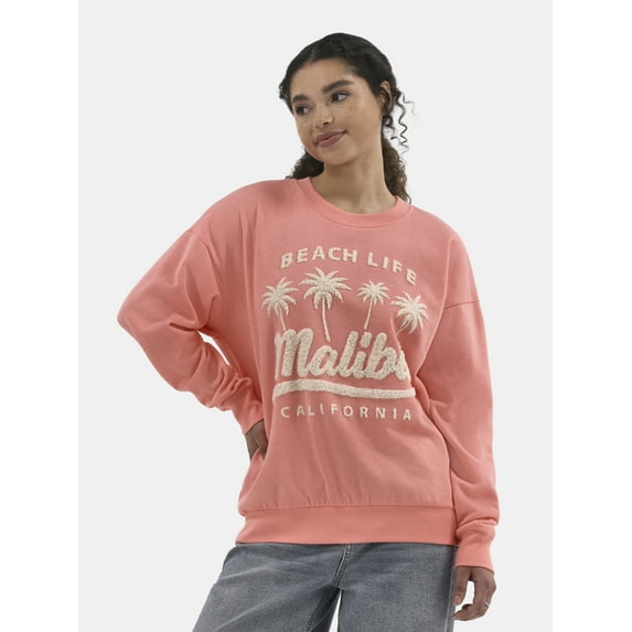 No Boundaries Oversized Graphic Crewneck Sweatshirt, Midweight, Women's and Women's Plus