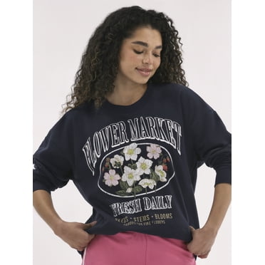 No Boundaries Oversized Graphic Crewneck Sweatshirt, Midweight, Women's and Women's Plus