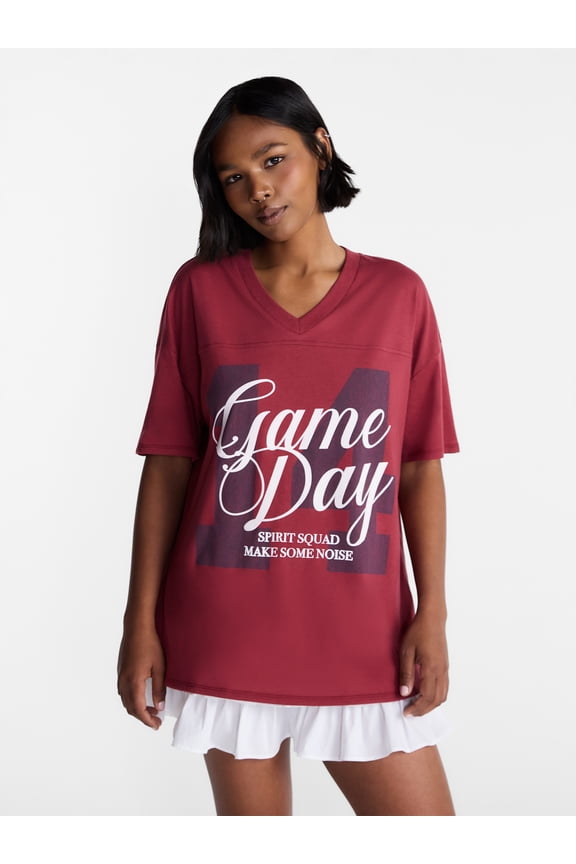 Oversized Graphic V Neck Football Tee, Women's XXS-XXL