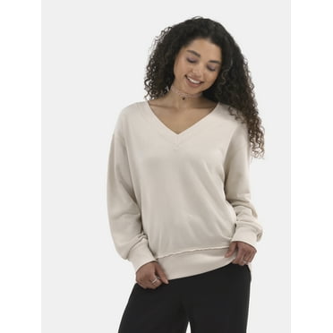 No Boundaries Oversized V-Neck Sweatshirt, Women's