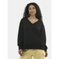thumbnail image 1 of No Boundaries Oversized V-Neck Sweatshirt, Women's, 1 of 5