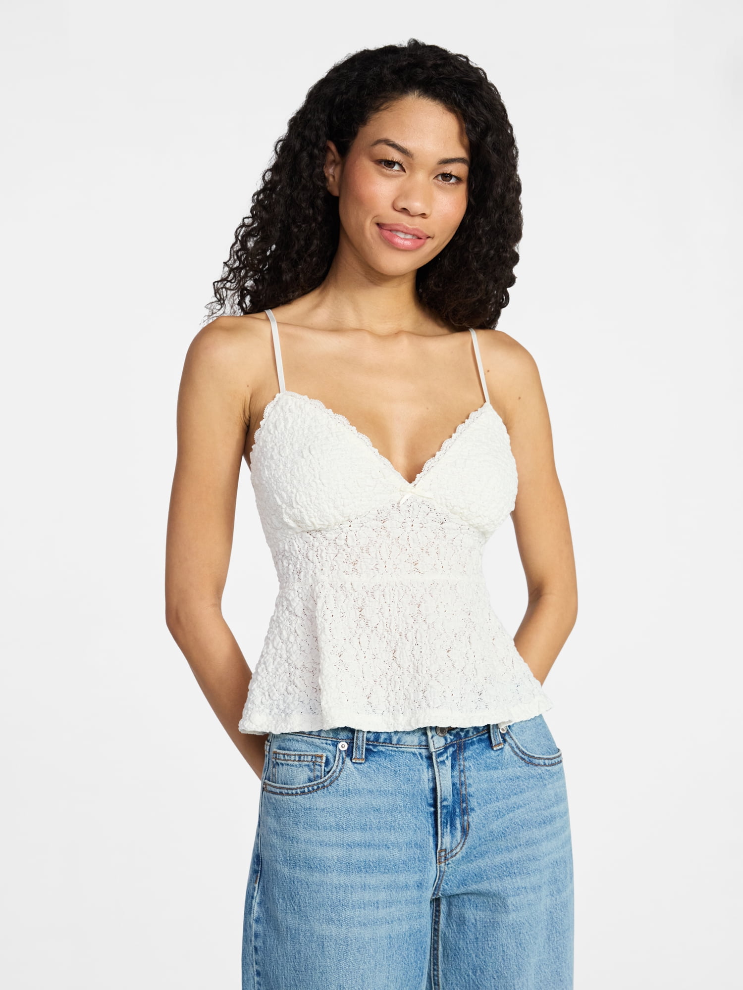 No Boundaries Peplum Lace Cami Top, Women’s XXS-XXL