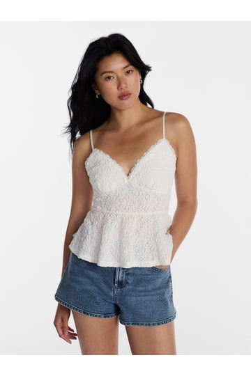 トップス sheller flower lace glitter peplum tops Satin Lace Trim Peplum Top | Pacsun