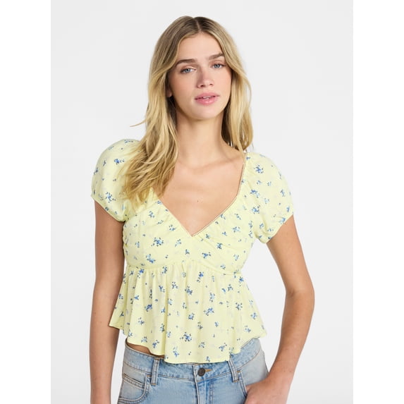 No Boundaries Picot Trim Babydoll Top, Women’s XXS-XXL