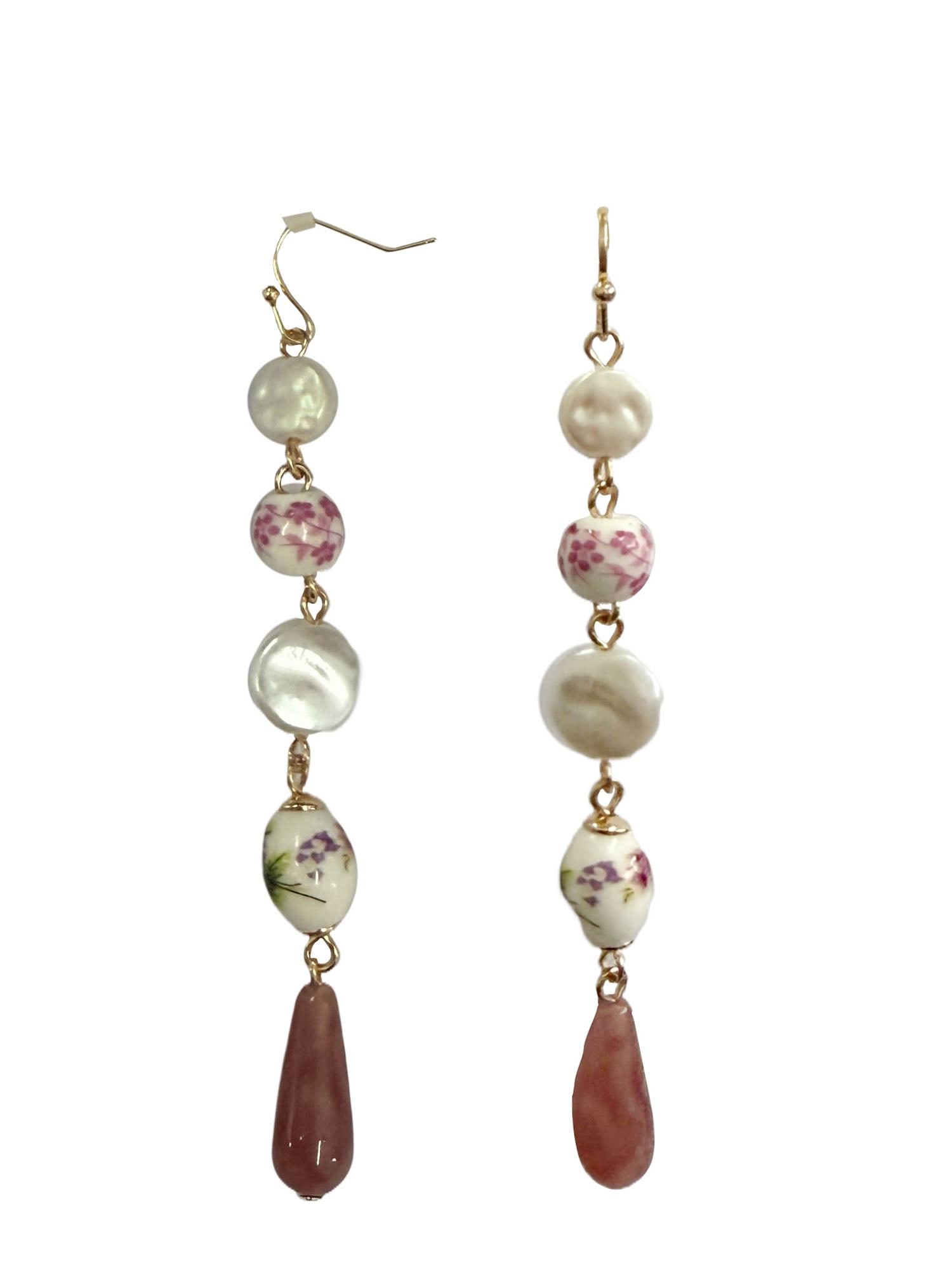 Gold-Tone Ceramic Fish Hook Earrings, 1-Pair, Womens