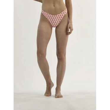 No Boundaries Pink Palms High Cut Bikini Swim Bottoms, Women's