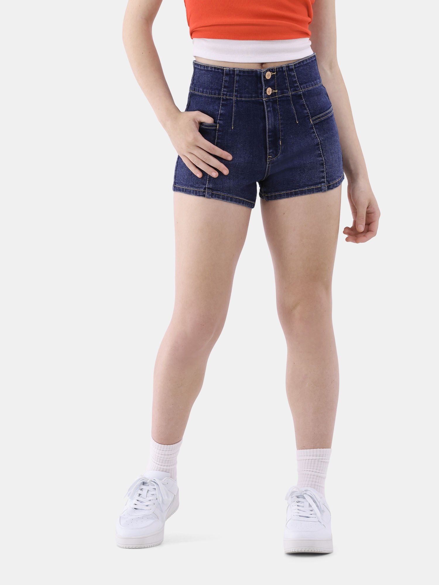 【BAON】Croy Pintuck Denim Short Pants No Boundaries Pintuck Denim Shorts, 3” Inseam, Women's