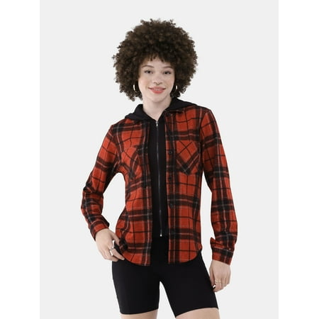 No Boundaries Plaid Button Down Shirt, Women's