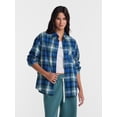 thumbnail image 1 of No Boundaries Plaid Flannel Shirt with Long Sleeves, Women's XXS-XXL, 1 of 5