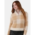 thumbnail image 1 of No Boundaries Plaid Quarter Zip Pullover Sweater, Women's and Women’s Plus, 1 of 8