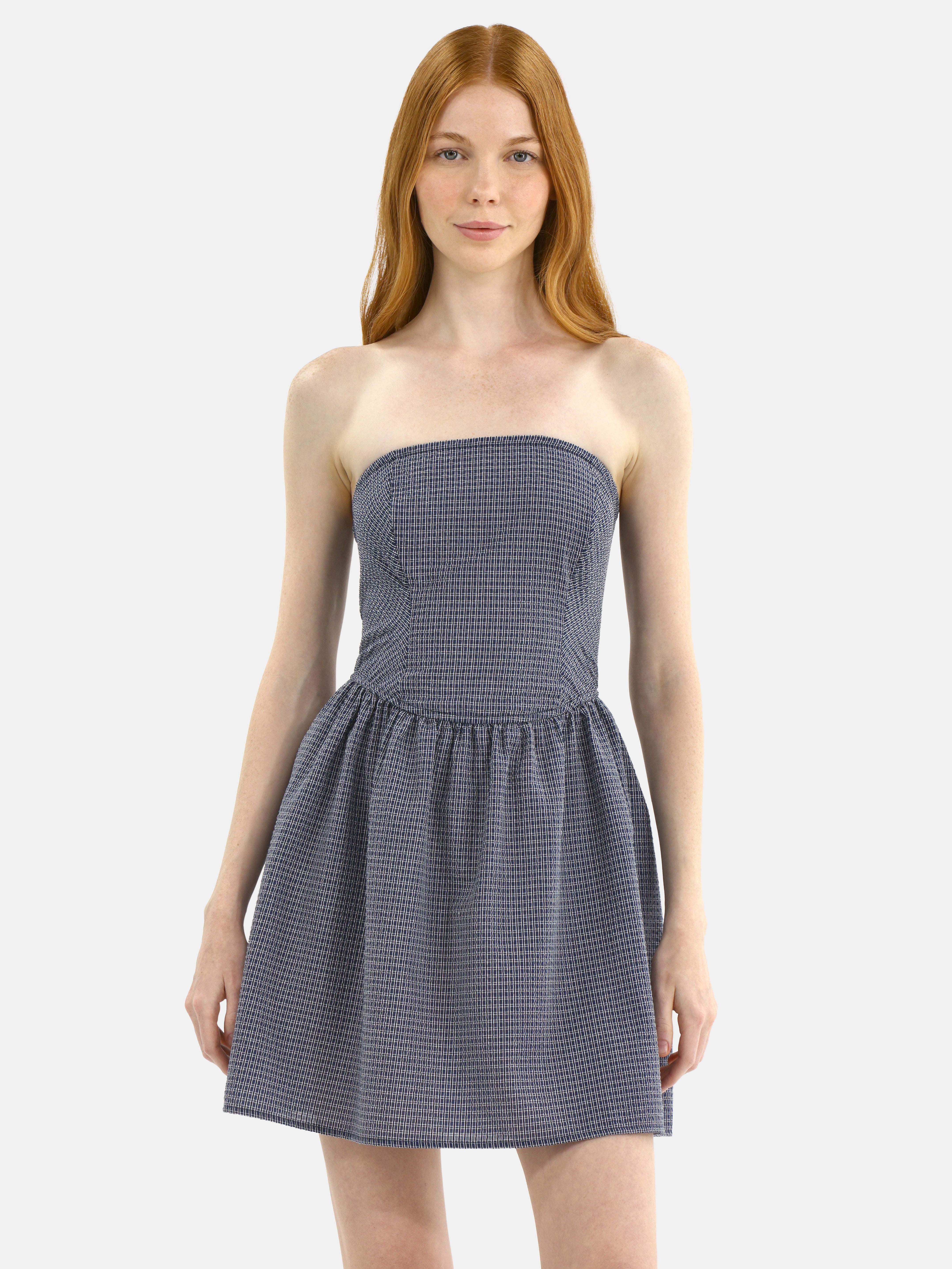 No Boundaries Plaid Seersucker Strapless Mini Dress for Women, Fit and Flare,  Pullover Style - Walmart.com