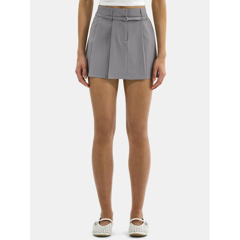 No Boundaries Pleated Belted Mini Skirt, Women's - Walmart.com