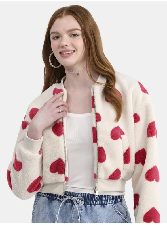 No Boundaries Plush Bomber Jacket, Heavyweight, Women's