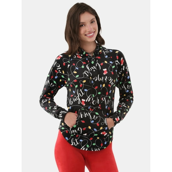 No Boundaries Plush Christmas Pullover Hoodie, Women's