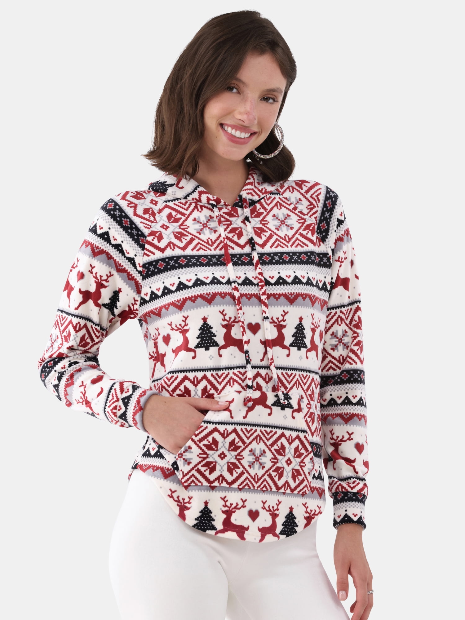 No Boundaries Plush Christmas Pullover Hoodie, Women's