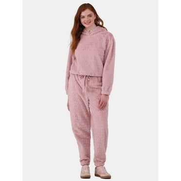 No Boundaries Plush Embossed Hoodie & Sweatpants Set, 2-Piece, Women's and Women’s Plus