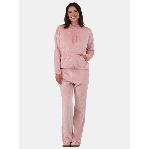 No Boundaries Plush Hoodie and Flare Pants Set, 2-Piece, Women's and Women’s Plus