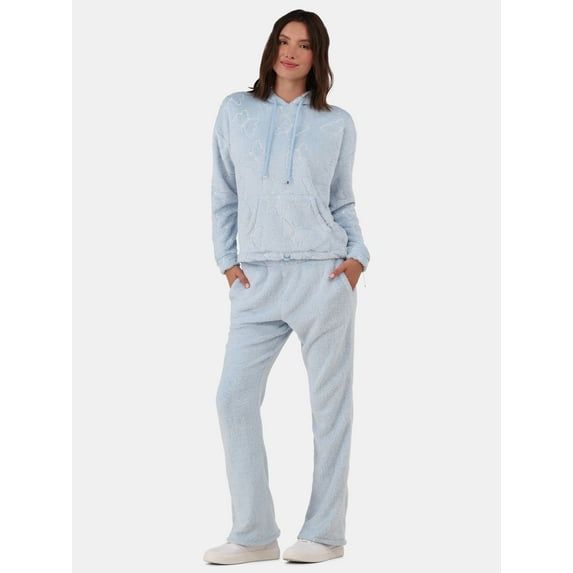 No Boundaries Plush Hoodie and Flare Pants Set, 2-Piece, Women's and Women’s Plus
