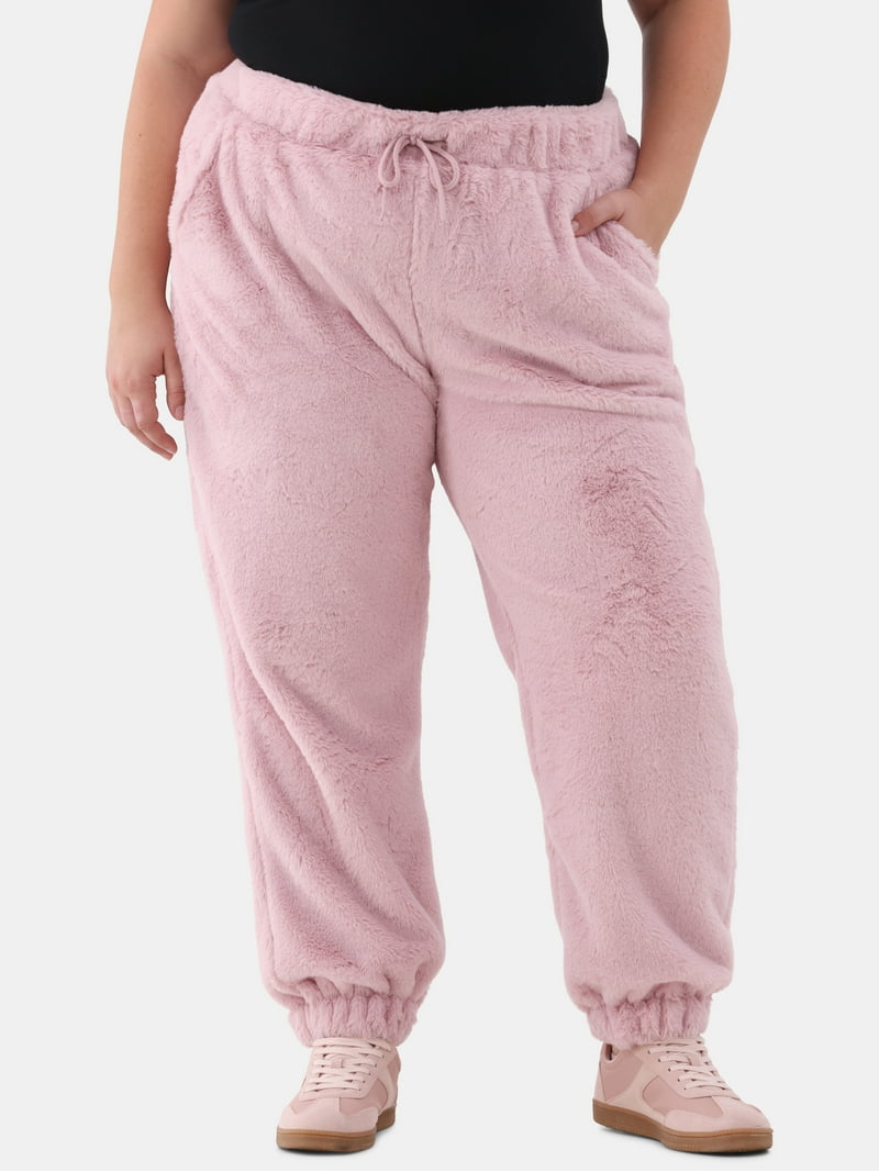 No Boundaries Faux Fur Jogger Pants, Women's Plus, Cozy Plush