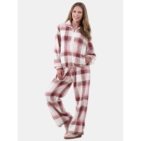 No Boundaries Plush Mock Neck Top and Pants Set, 2-Piece, Women’s