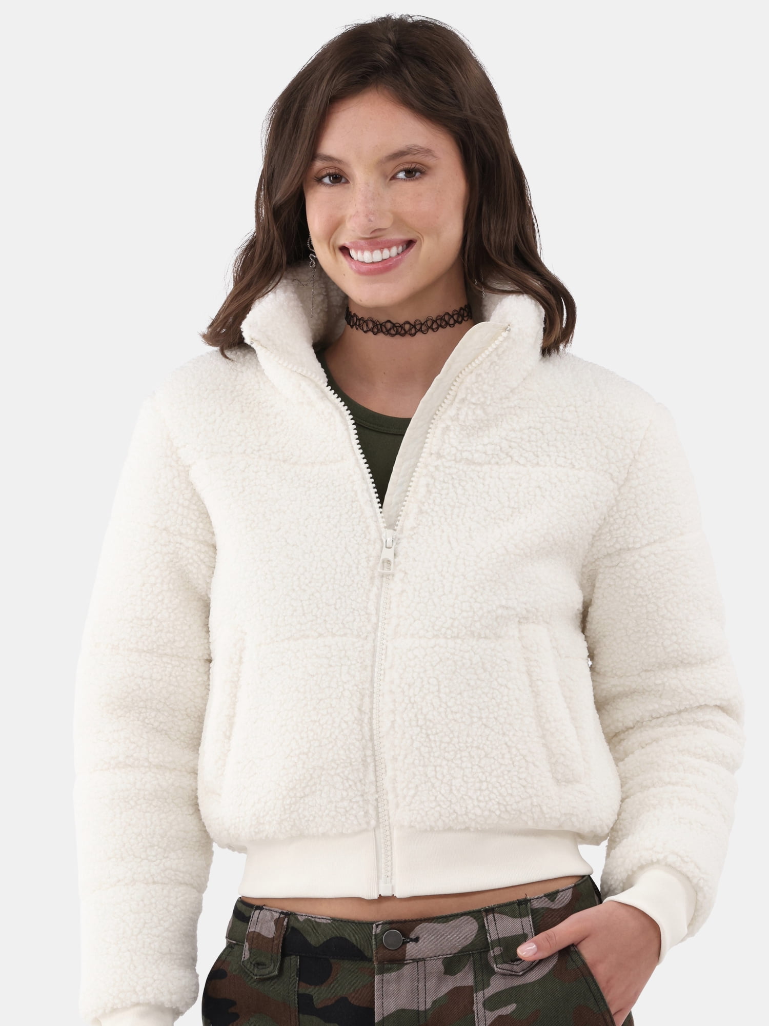 No Boundaries Plush Puffer Jacket, Women's and Women's Plus