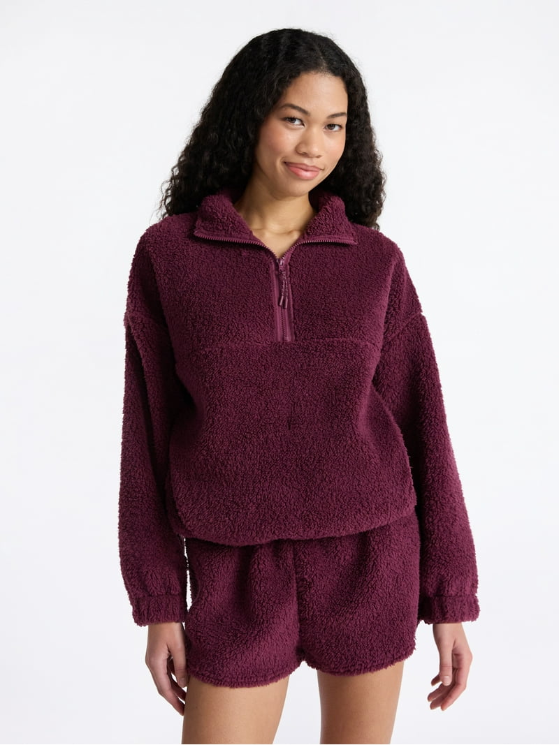 No Boundaries Plush Half-Zip Pullover, Women's and Plus - Walmart.com