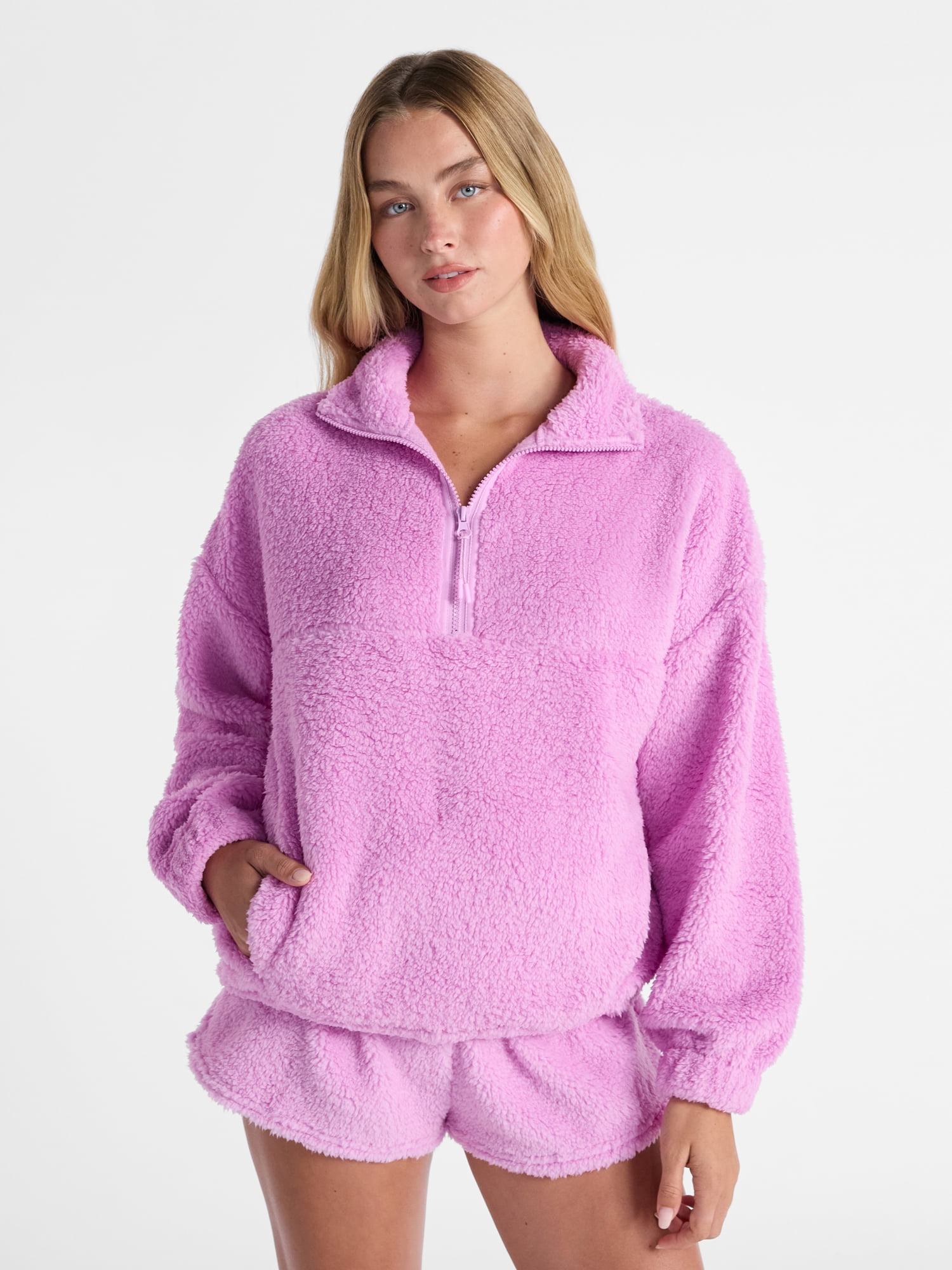 No Boundaries Plush Half-Zip Pullover, Women's and Plus Sizes XXS-XXL