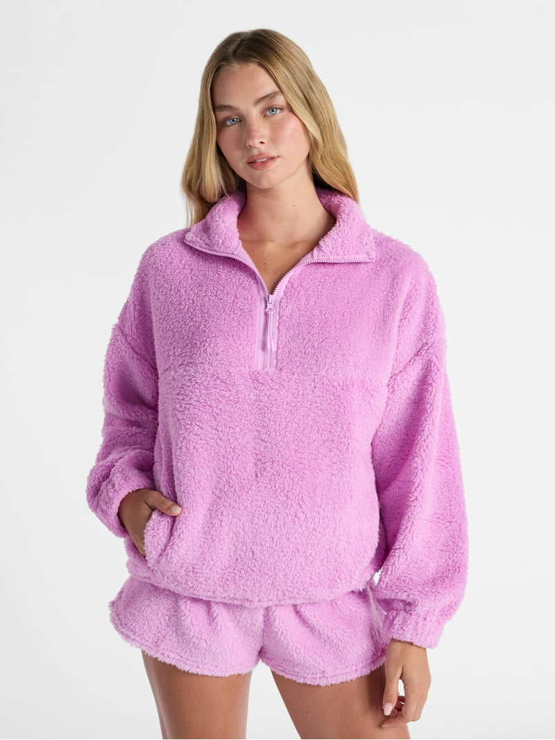 No Boundaries Plush Half-Zip Pullover, Women's and Plus - Walmart.com