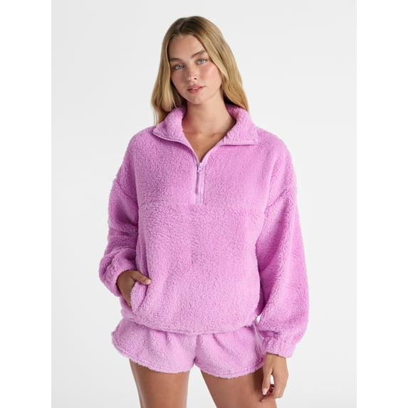 No Boundaries Plush Half-Zip Pullover, Women's and Plus Sizes XXS-XXL