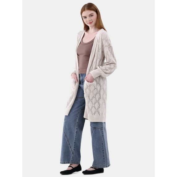 No Boundaries Pointelle Duster Cardigan, Women's and women's Plus Size XXS-2XL