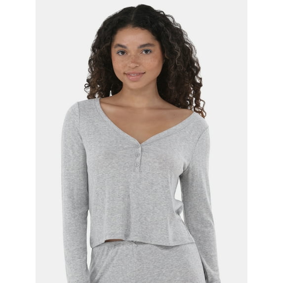 No Boundaries Pointelle Henley Sleep Top, Women’s XS-XXL