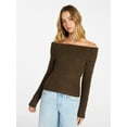 thumbnail image 1 of No Boundaries Pointelle Off-The-Shoulder Pullover Sweater, Lightweight, Women's XXS-XXL, 1 of 5
