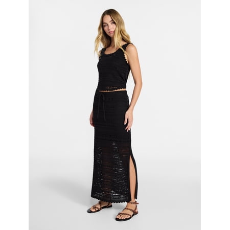 No Boundaries Cotton Pointelle Tank Top and Maxi Skirt Set, 2-Piece, Women’s XXS-XXL