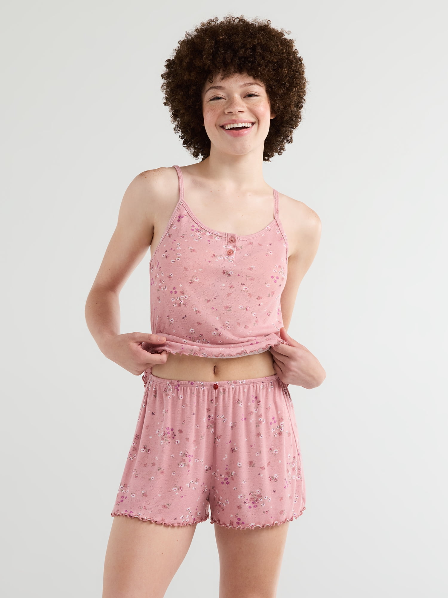 No Boundaries Pointelle Tank Top and Short Sleep Set, Women's and Women