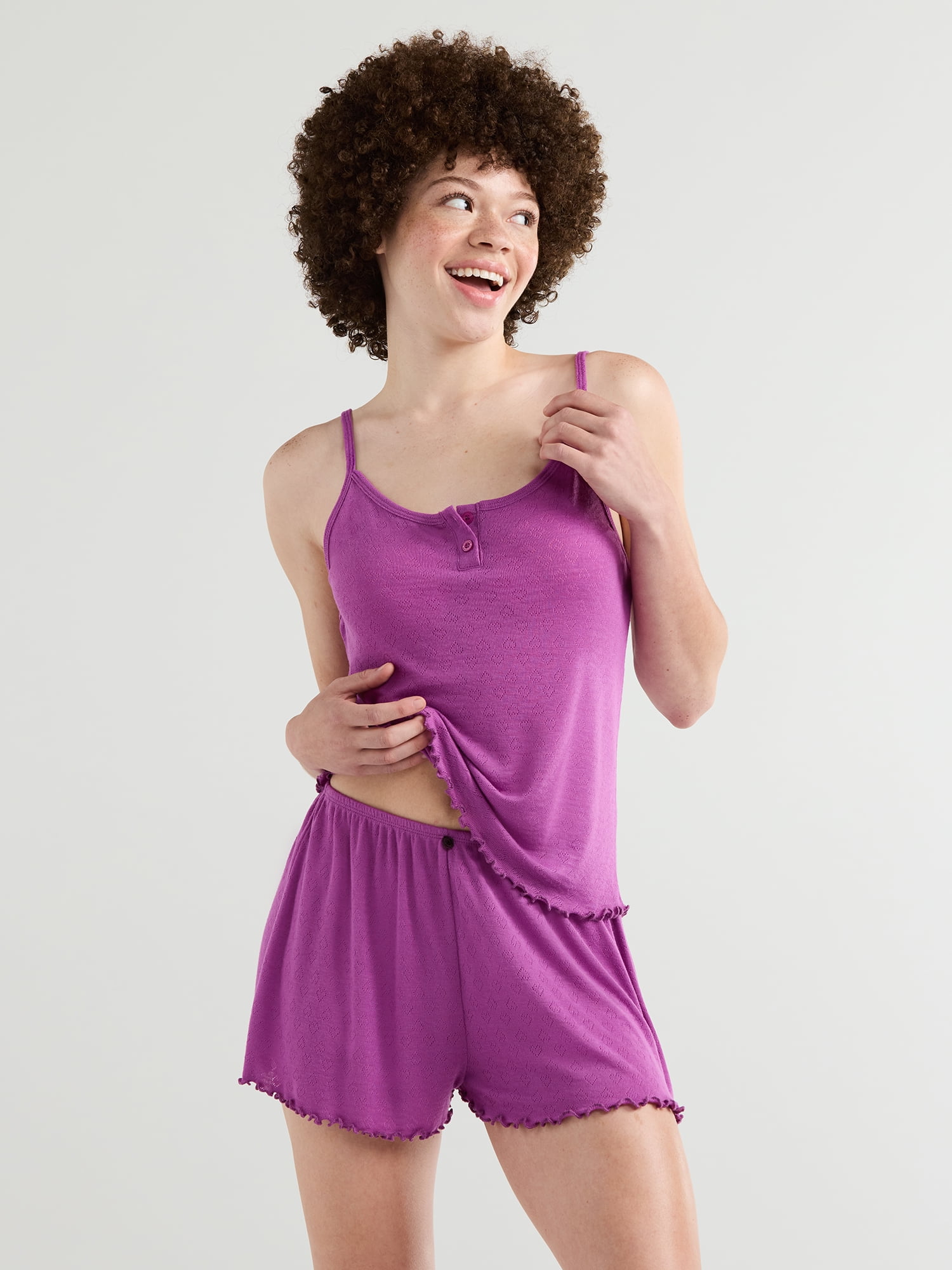 No Boundaries Pointelle Tank Top and Short Sleep Set, Women's and Women