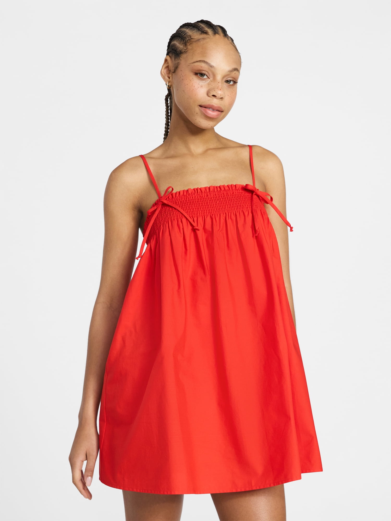 No Boundaries Cotton Poplin Smocked Mini Dress with Tie Straps