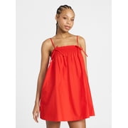 Cotton Poplin Smocked Mini Dress with Tie Straps, Women's XXS-XXL