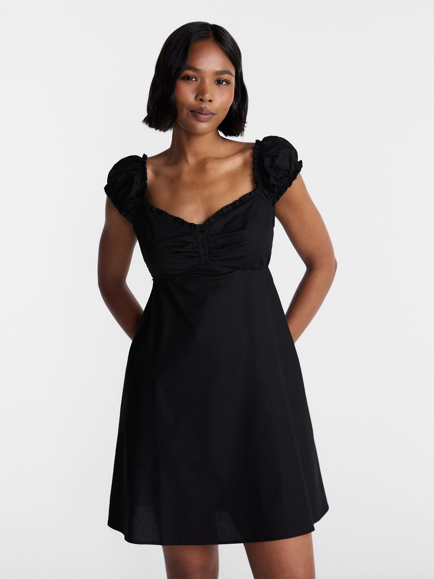 No Boundaries Poplin Fit and Flare Mini Dress, Women's XXS-XXL