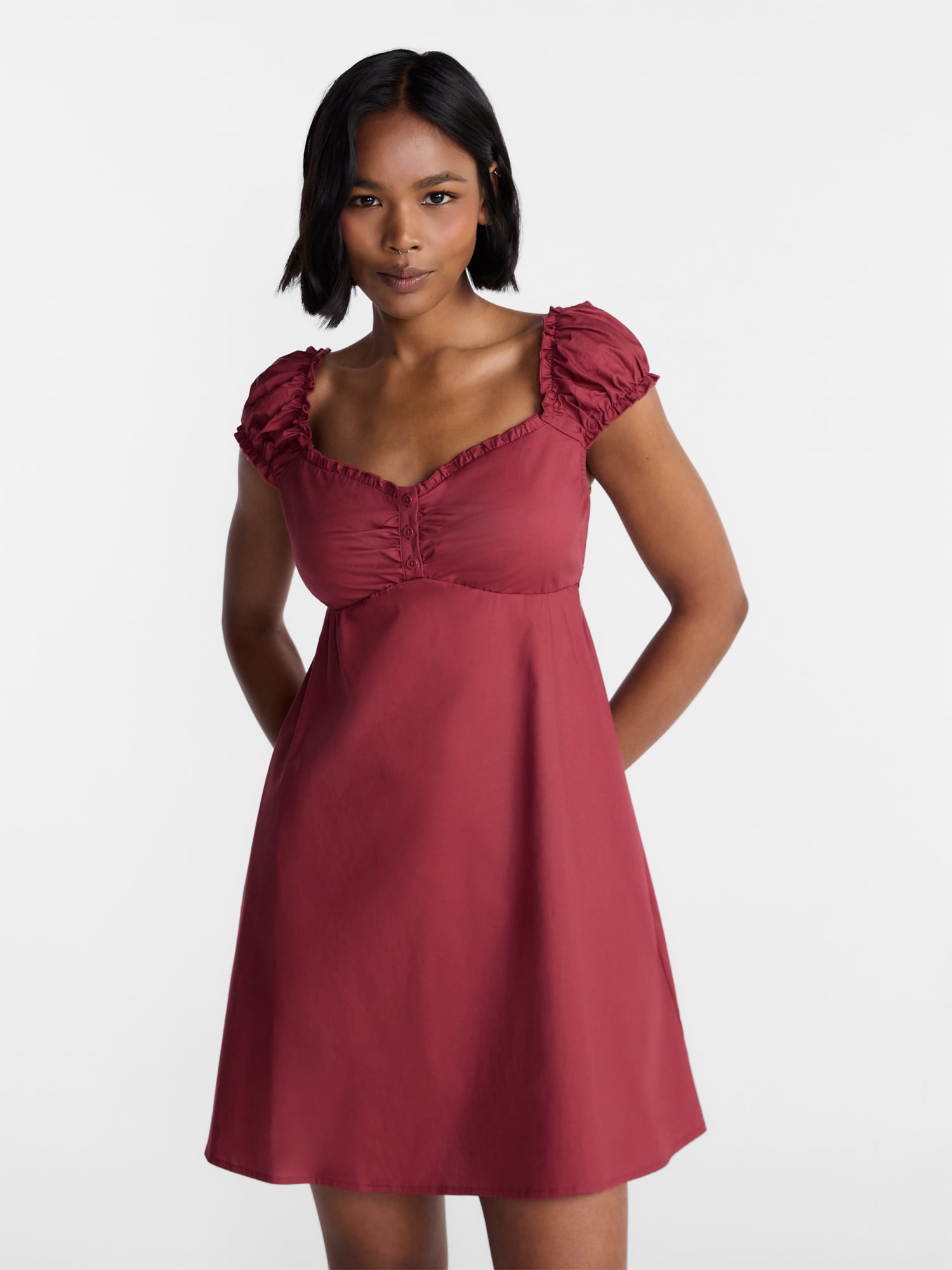 No Boundaries Poplin Fit and Flare Mini Dress, Women's XXS-XXL