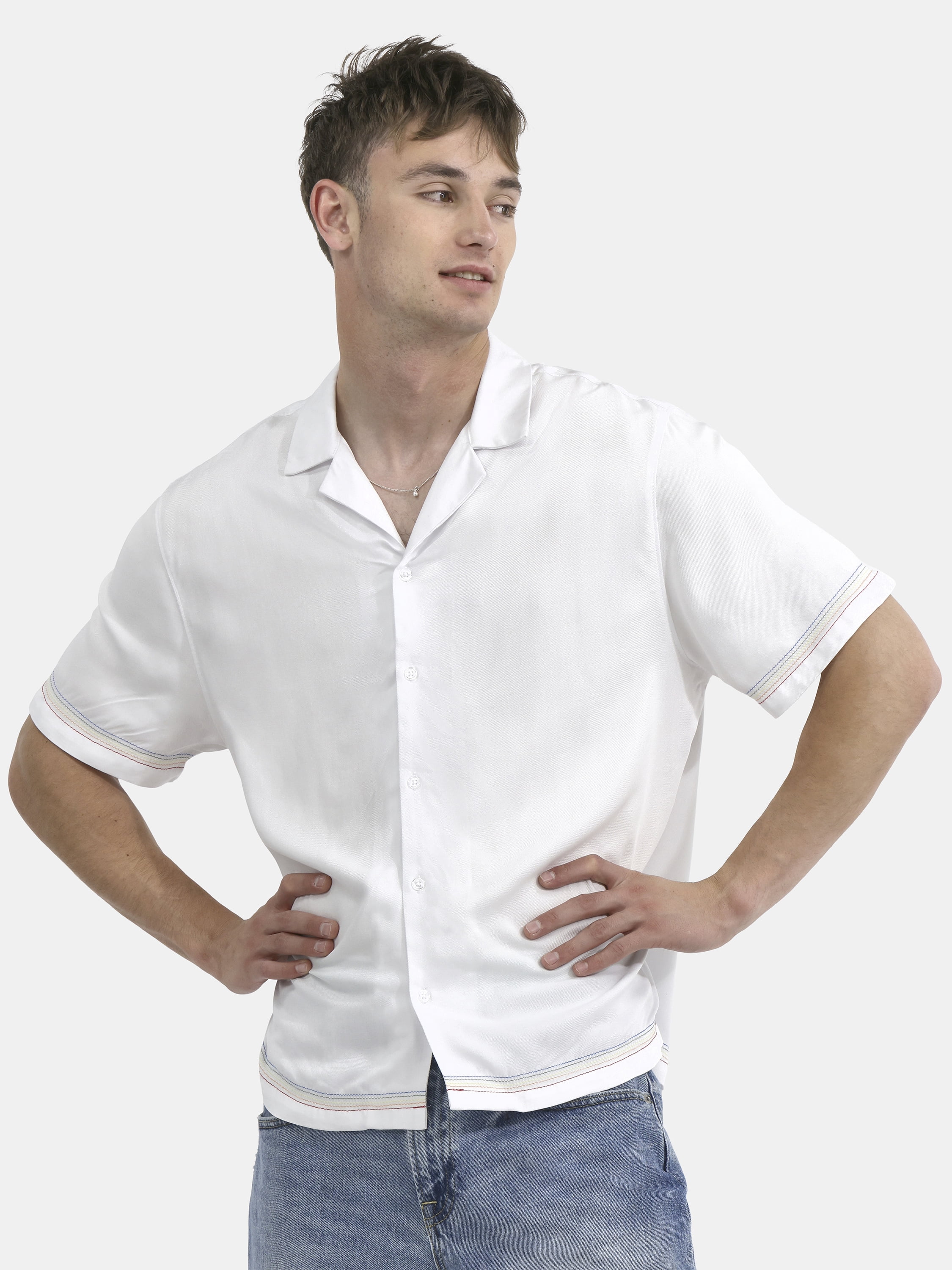All Gender Pride Boxy Fit Cropped Button Front Shirt, Men's Sizes XS-5XL