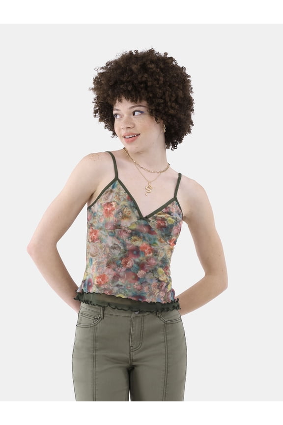 Printed Mesh Cami with Lettuce Edge Hem, Women’s