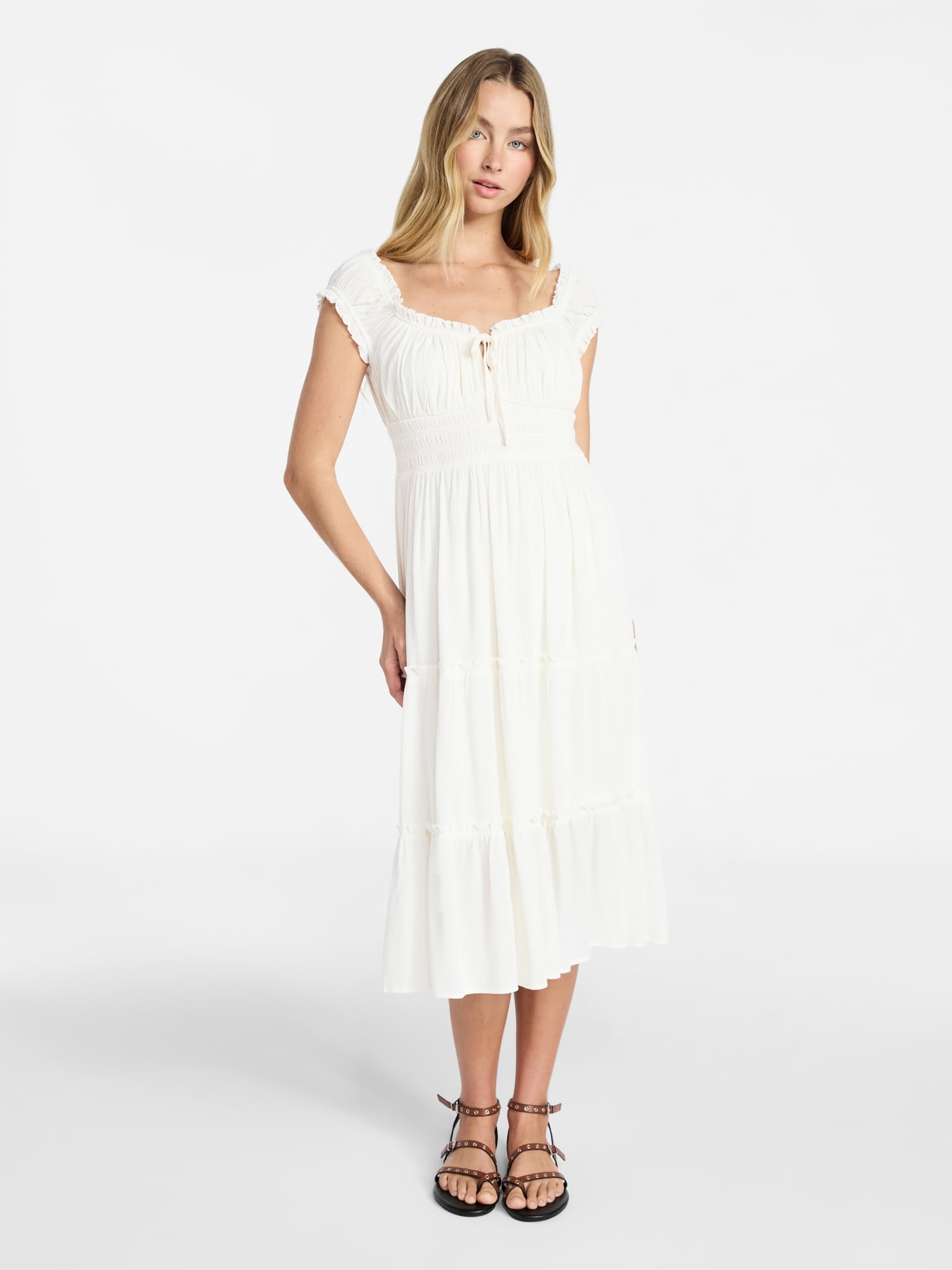 No Boundaries Puff Sleeve Midi Dress, Women's XXS-XXL - Walmart.com