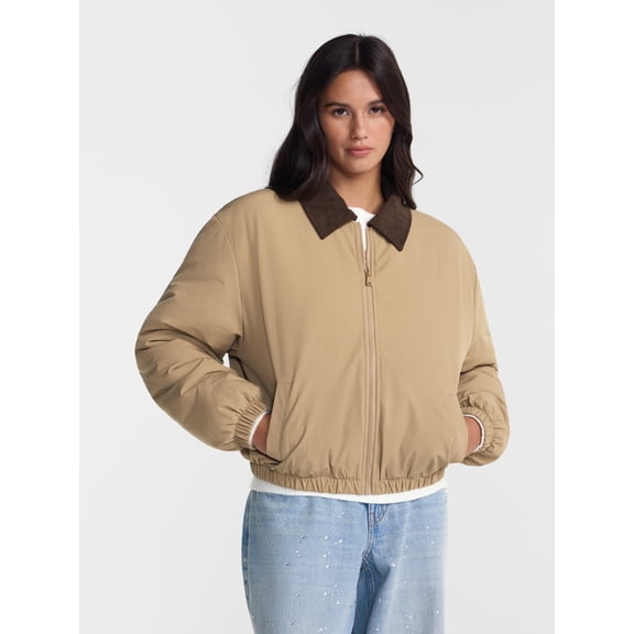 No Boundaries Boxy Puffer Barn Jacket, Women's and Women's Plus XXS-4X