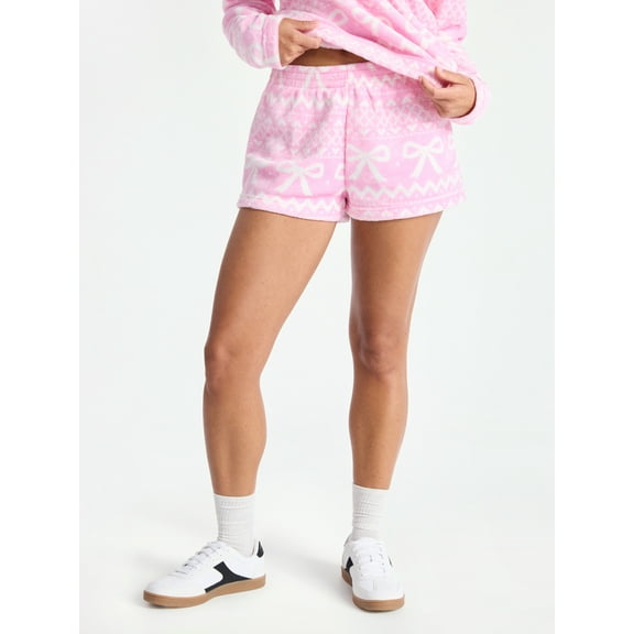 No Boundaries Pull-On Printed Plush Shorts, 2'' Inseam, Women's