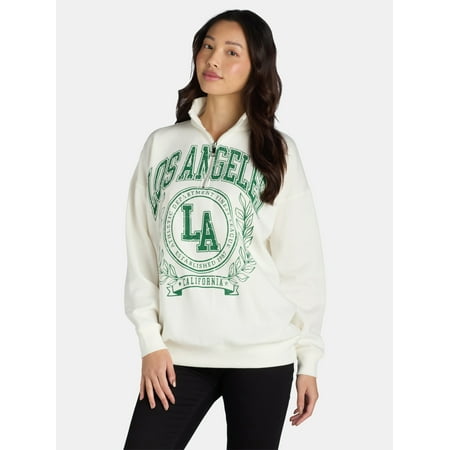 No Boundaries Quarter Zip Graphic Pullover Sweatshirt, Women's