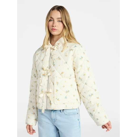 No Boundaries Quilted Bow Jacket, Women's XXS-XXL