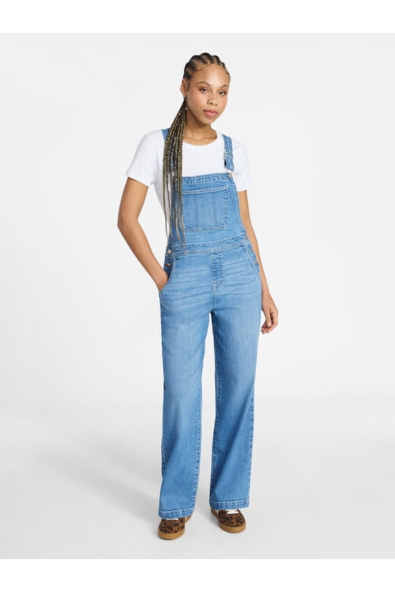 Relaxed Wide Leg Denim Overalls, Women's XXS-XXL